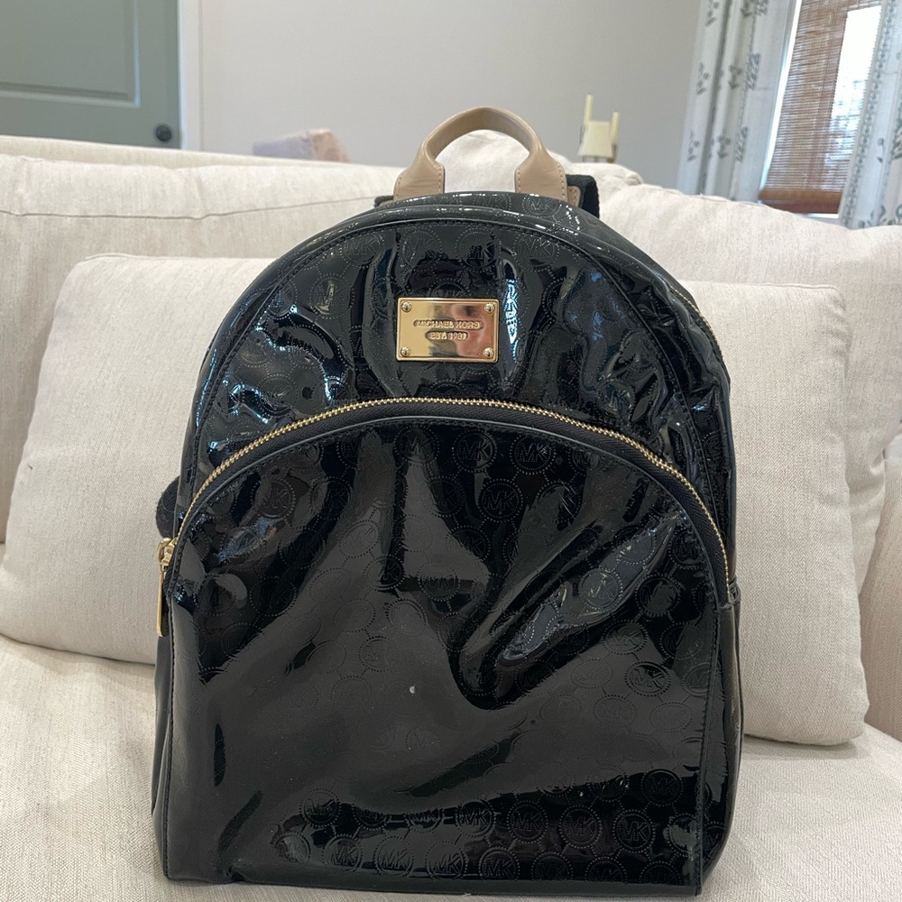 Michael Kors Black Leather Backpack with Gold Accents